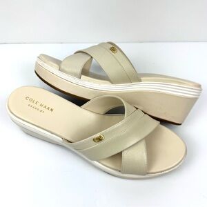 Cole Haan Women's 9 Briella Grand Os Wedge Sandals Ivory Slide On Comfort Shoes